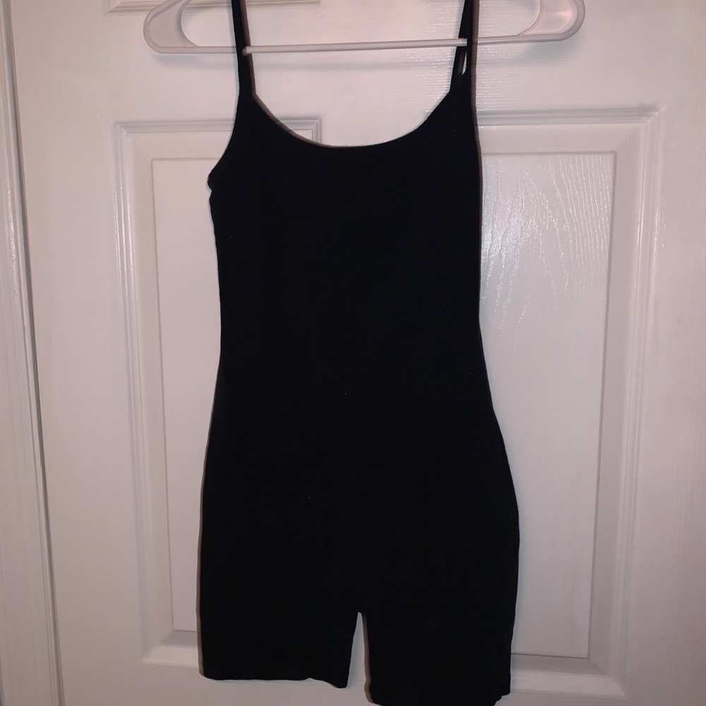 black romper/bodycon biker shorts